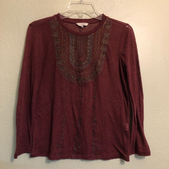 Lucky Brand Embroidered Burgundy Basic T-Shirt - Picture 4 of 7